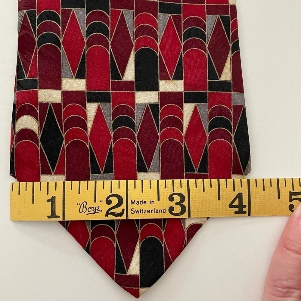 Don Loper Vintage Geometric 100% Italian Silk Tie Red Retro Designer Hollywood